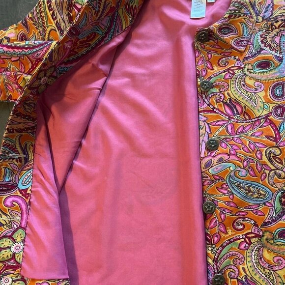 Coldwater Creek Colorful Paisley Jacket Womens Petite Large Beaded Button Front - Picture 5 of 9
